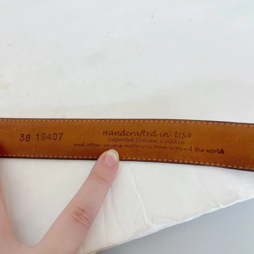 Vintage Onyx by Brighton Brown Crocodile Embossed Calfskin Leather Belt Size 38